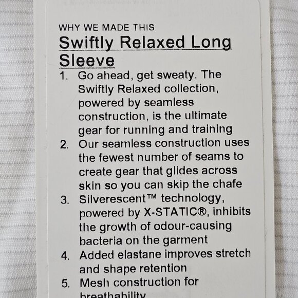 NWT LULULEMON WHWH White Swiftly Relaxed Long Sleeve Crew Top 6 - Picture 8 of 8